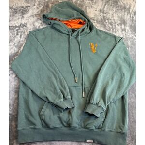 Valabasas Green Designer Streetwear Hoodie Mens Large Embroidered Orange Logo
